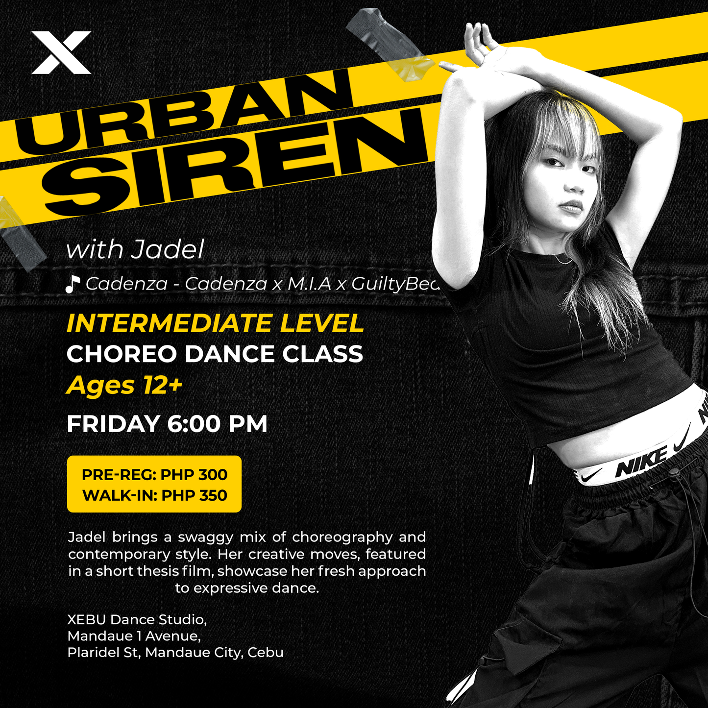 INTERMEDIATE | Urban Siren with Jadel | "Cadenza - Cadenza x M.I.A x GuiltyBeatz - Up Inna (BEAM, Cham & Alicai Harley Remix)" | Friday 6:00 PM